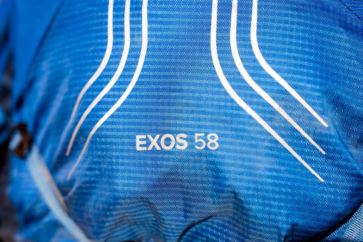 Osprey Exos 58 Backpack (logo closeup)